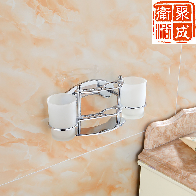 不锈钢牙刷架带杯子 牙刷杯架 漱口杯架套装 刷牙双杯架 厂家直销