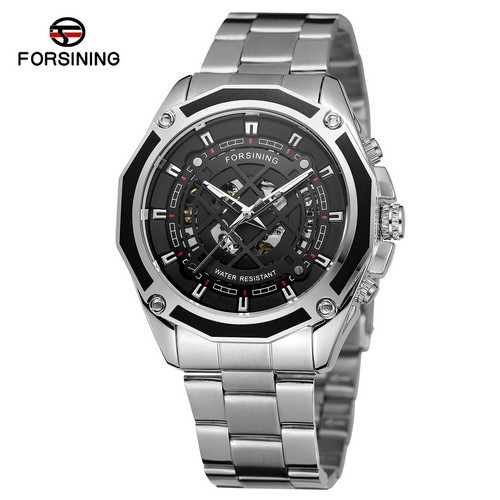 FORSINING fusini 1030 reloj mecánico automático de los hombres de cuerda hueco-hacia fuera transparente Fondo moda reloj mecánico hombres