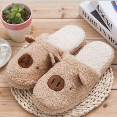 批发可爱小猪冬季情侣男女卡通家居室内平底棉鞋保暖毛绒鞋月子鞋|ms