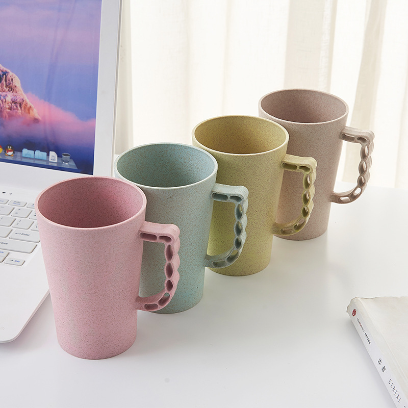 環保麥稈 大號塑料杯 簡約隨手杯 時尚學生刷牙杯 漱口杯 帶手柄