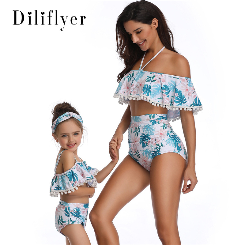 Parent-Child Swimwear Printing High Waist Bikini Swimwear