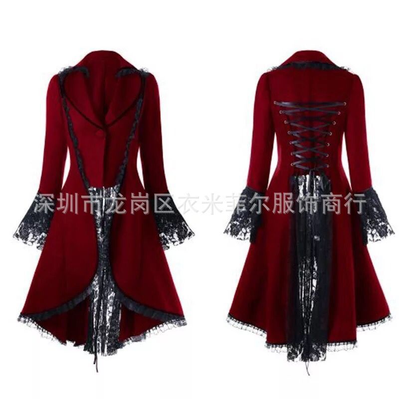Foreign trade Europe and the United States WISH Amazon new long sleeve waist lace stitching tuxedo ladies coat