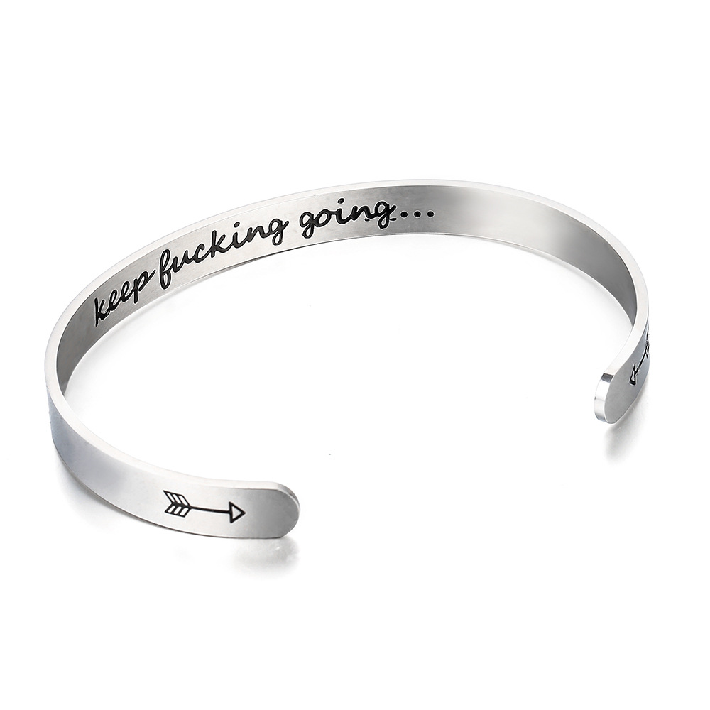 Yunna AliExpress Amazon nueva pulsera de doble flecha Keep fucking going pulsera de acero inoxidable