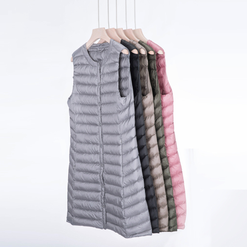Autumn and winter lightweight down vest new Korean version slim, slim, medium and long round neck snap female vest liner