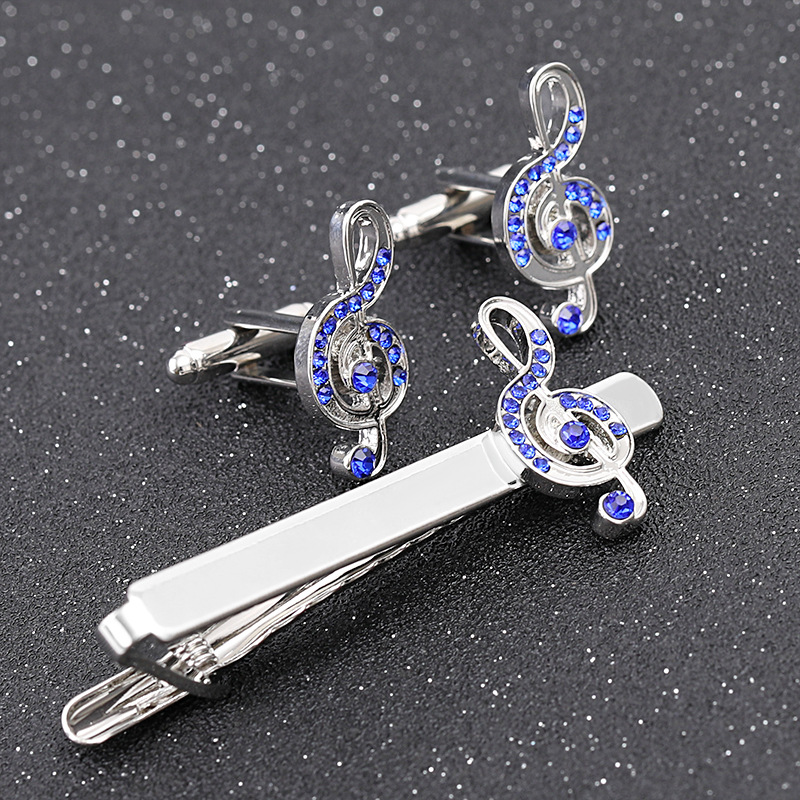 Cross-border  New Products Hot Selling Men&#39;s French Business Shirt Note Diamond Cufflinks Tie Clip Accessories display picture 3