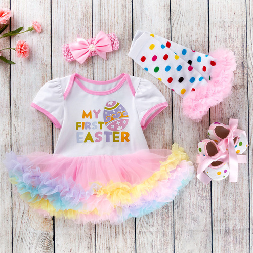 Baby birthday party dresses dress girl dress Baby birthday dresses Easter egg festival short sleeve dress