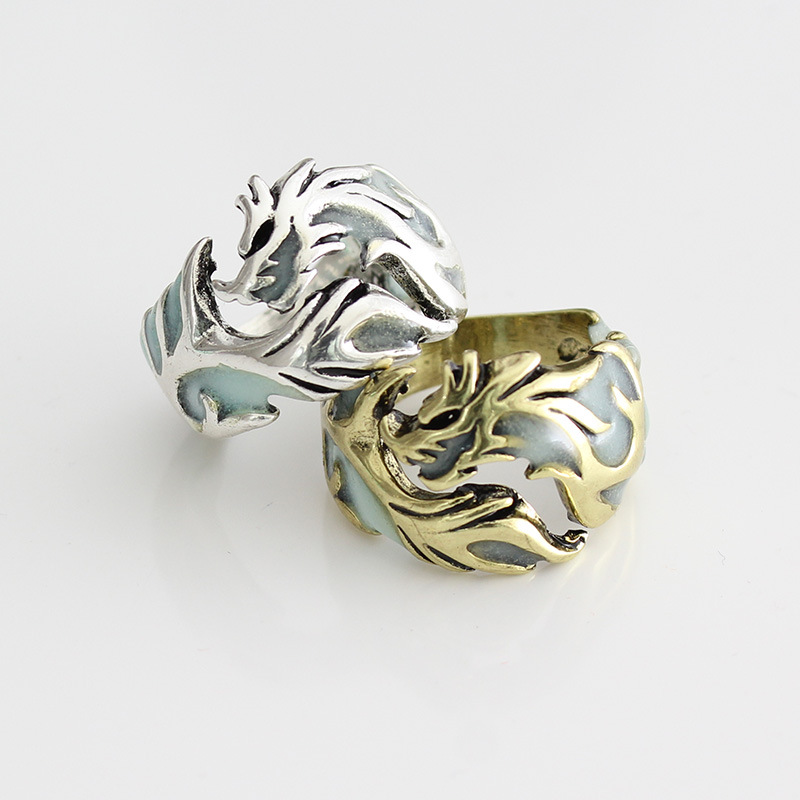 vintage irregular hollow multi-color luminous dragon ring wholesale nihaojewelry