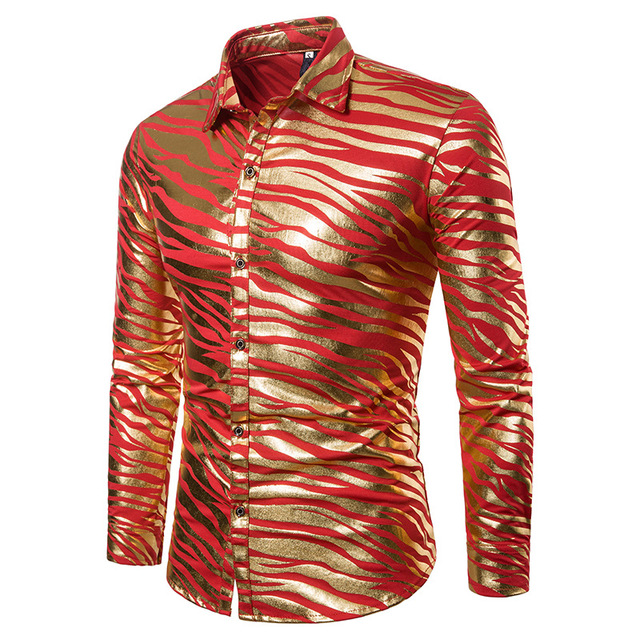 Zebra Stripe printed double-color bronzed men’s long-sleeved Lapel