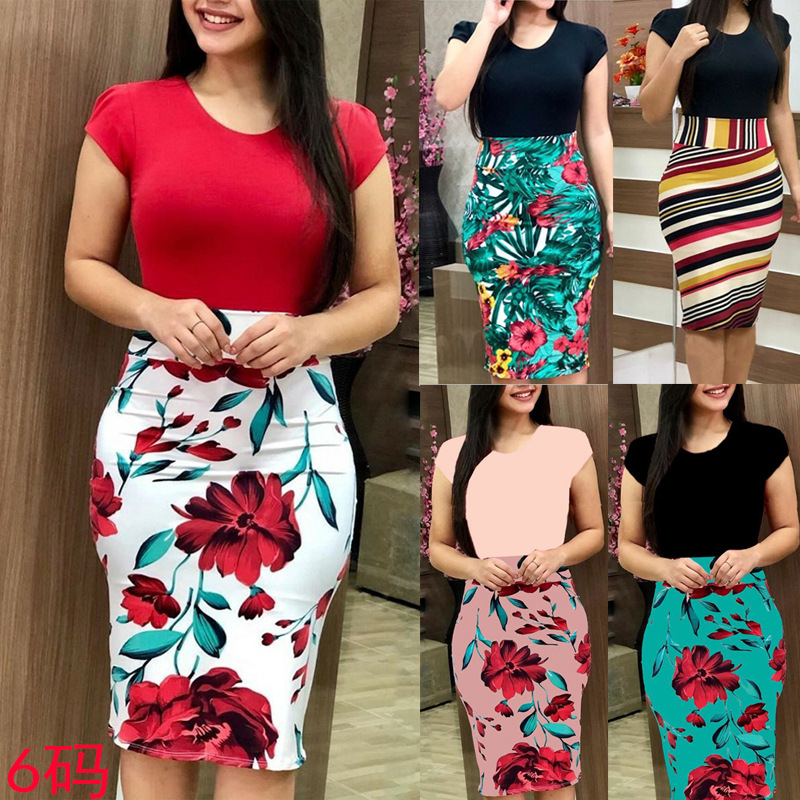 182g Weight Midi Dress Dress Length Type Short Sleeve Sleeve Length Regular Dress Dresses Type Regular Sleeve Sleeve Type Polyester Fabric Type Wholesale Women'S Simple Style Printing Flower Street Round Neck Short Sleeve Regular Dress