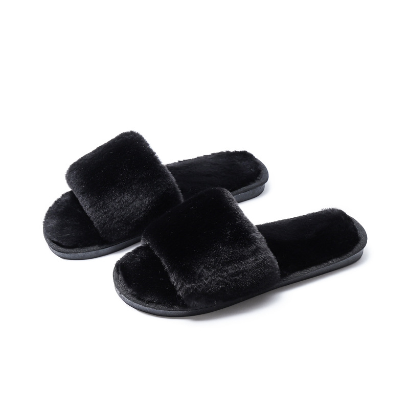 autumn and winter simple word open toe plush non-slip soft bottom cotton slippers NSPE9979