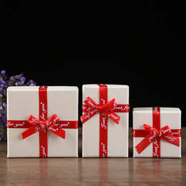 创意红色蝴蝶结丝带饰品盒牛皮纸戒指盒首饰包装盒节日礼物空盒子