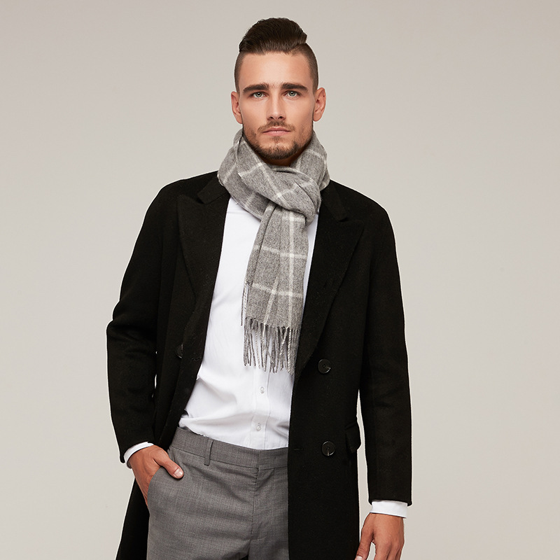 New Autumn and Winter Men's Warm Pure Wool Plaid Scarf British Business Scarf Versatile and Simple Fashion_voghion.com