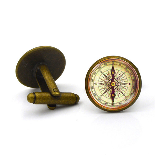 Retro compass time gem cufflinks French men's shirt sleeve studs suit cufflinks clothing accessories buttons