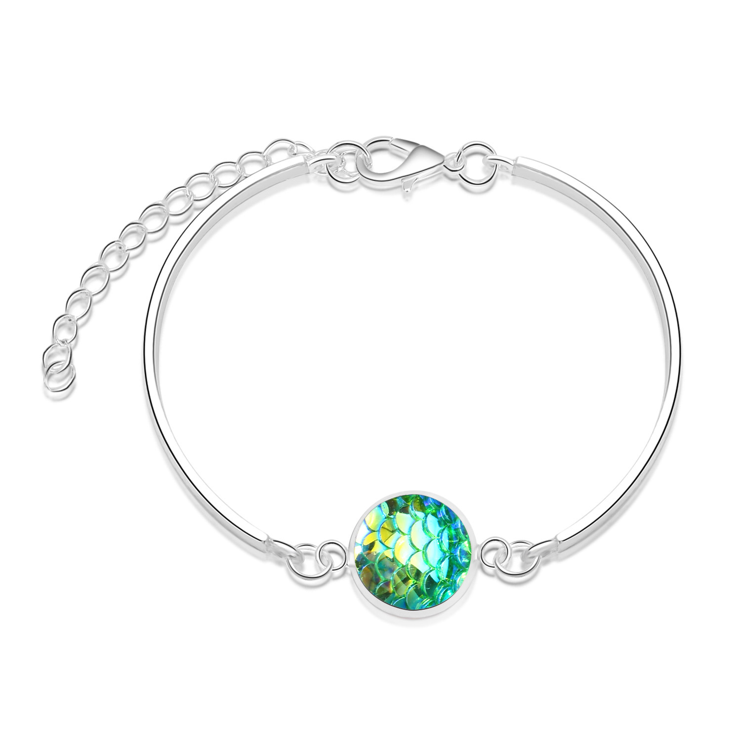 Moda Hot-saling Nueva Plata Redonda Multicolor Sirena Pulsera En Forma De Amor Joyería Al Por Mayor display picture 6