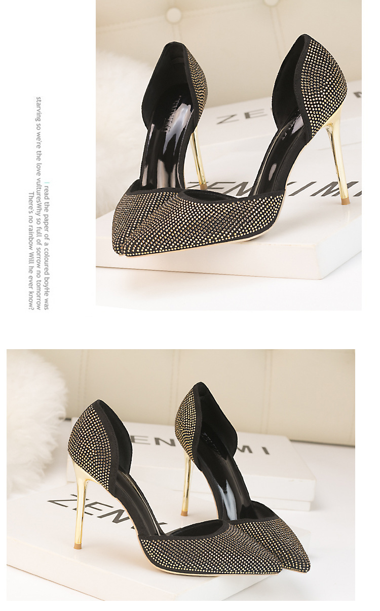 Chaussures à talons hauts super hauts élégantes et élégantes à bout peu profond et pointu avec strass brillants creux pour femmes_voghion.com
