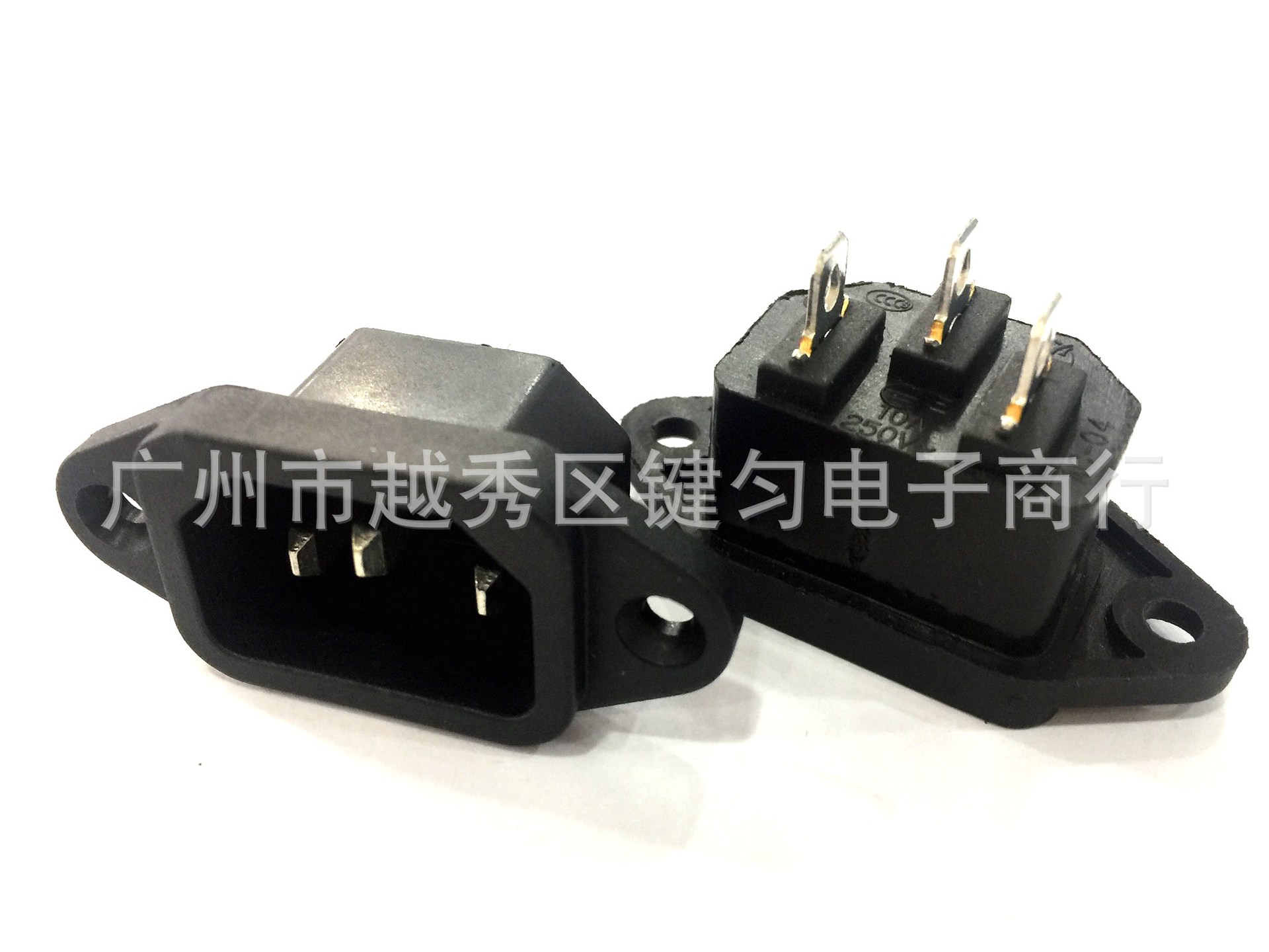 供应AC插座 品字 三芯全铜脚带耳朵电源插座 公座带孔品字插座