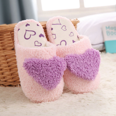 Autumn and winter Korean Edition love Cotton slippers lovely Plush slipper Home indoor soft sole Cartoon non-slip Warm slippers