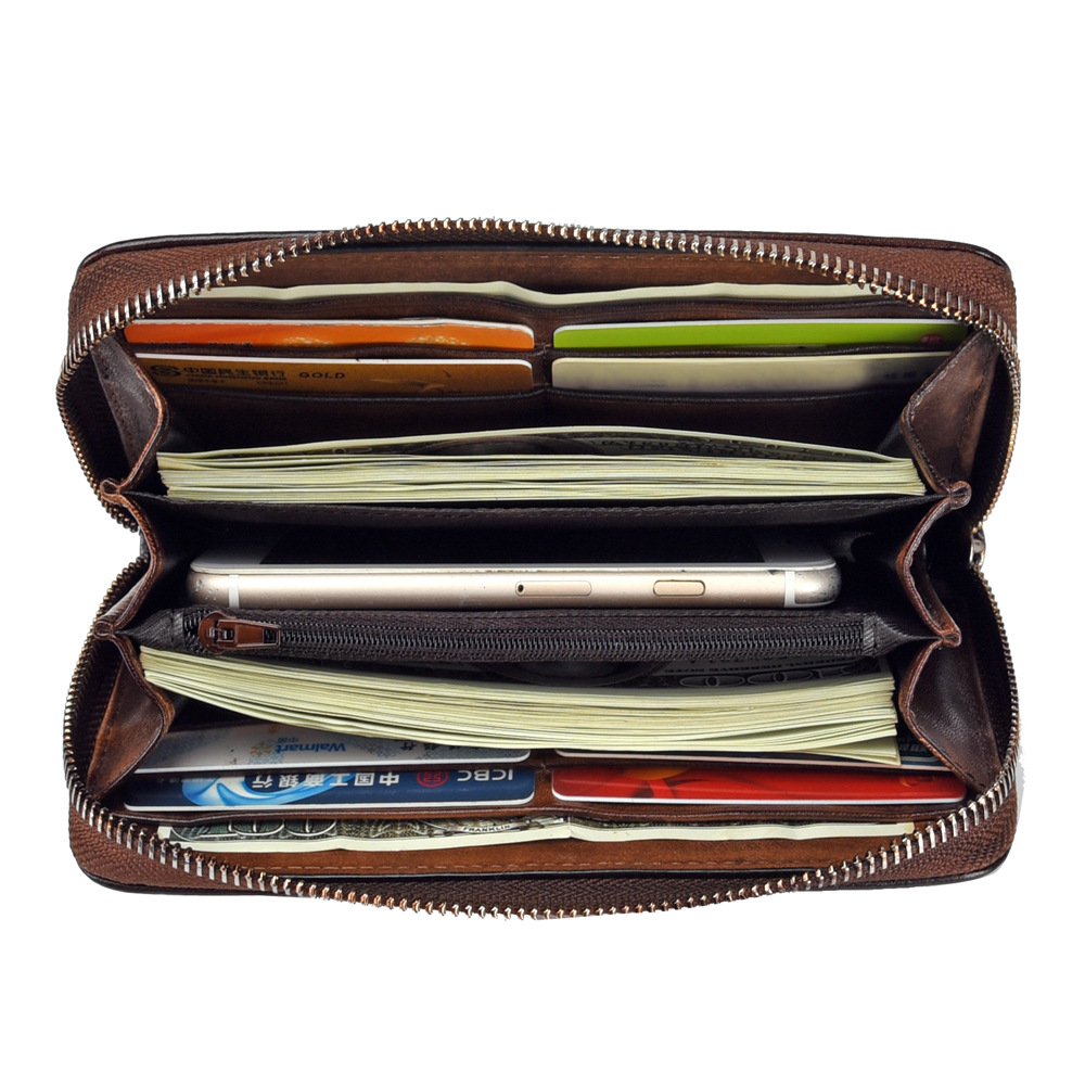 New Tree High Leather Wallet Handmade Colored Fashionable Handheld Headband Layer Cowhide Zipper Bag Handbag_voghion.com