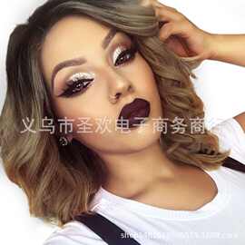 跨境外贸中分染色渐变化纤假发女士欧美中长大波浪整顶头套