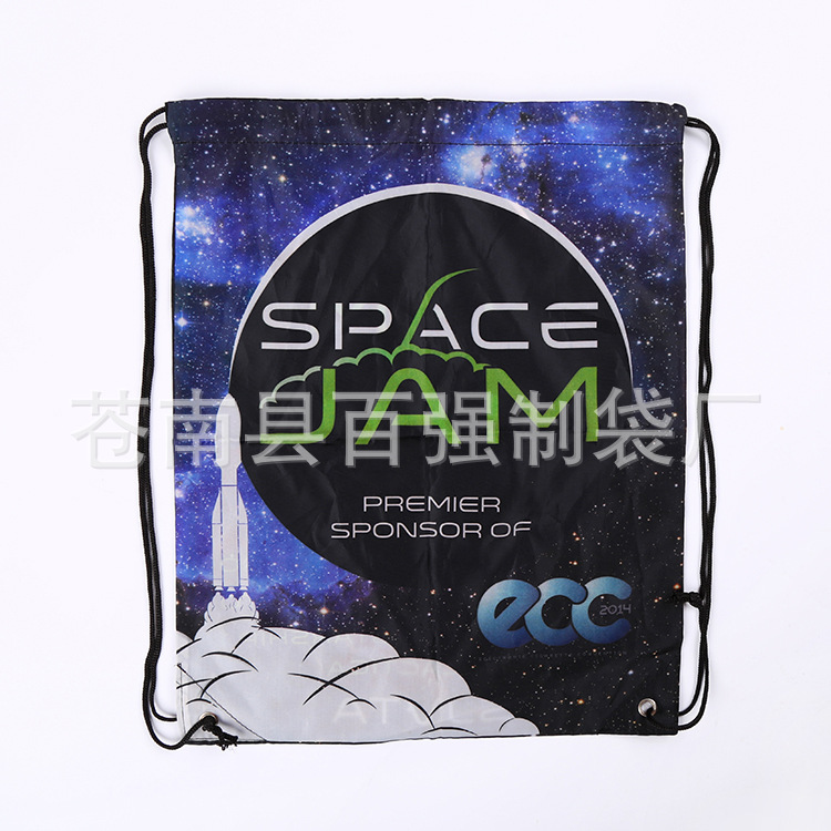 可折叠涤纶拉绳束口袋子定做背包式涤纶抽绳袋热升华彩印涤纶布袋