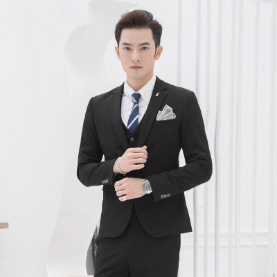 2019春季时尚绅士舒适修身西装三件套 男职业装正装男士西服套装