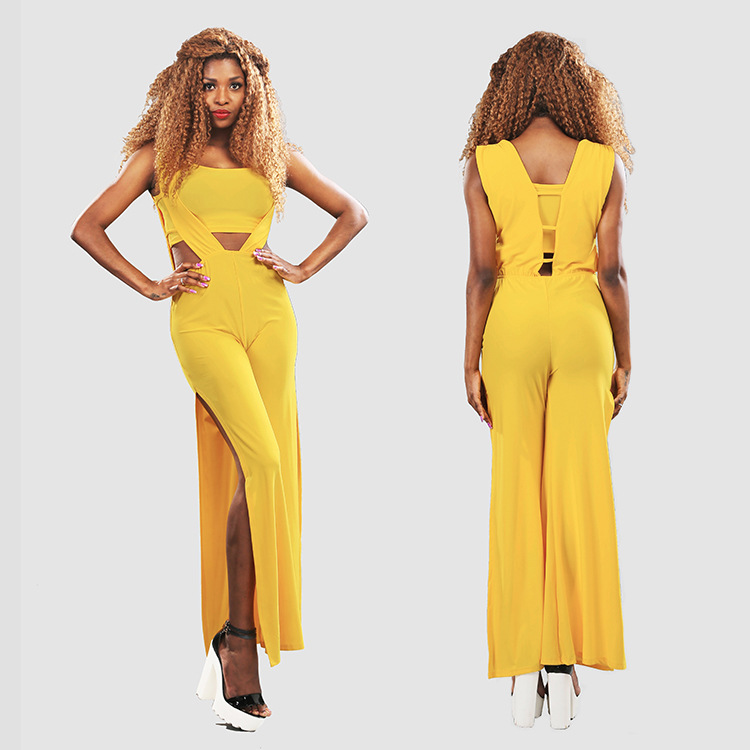 Sexy Strapless Crop Top and Side Slit Jumpsuit Set Casual Style Comfortable Fit Perfect for Summer Wholesale Available
