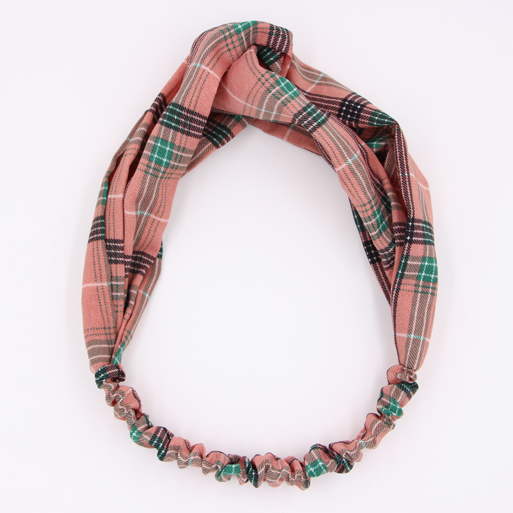 Retro Color Matching Checkered Striped Fabric Cross Wash Face Headband Wholesale display picture 2