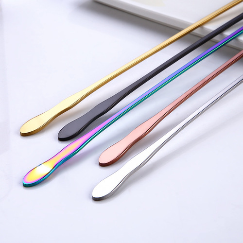 Stainless steel 410 creative cold drink milk tea coffee stirring spoon dessert spoon long handle square head melon seed honey spoon