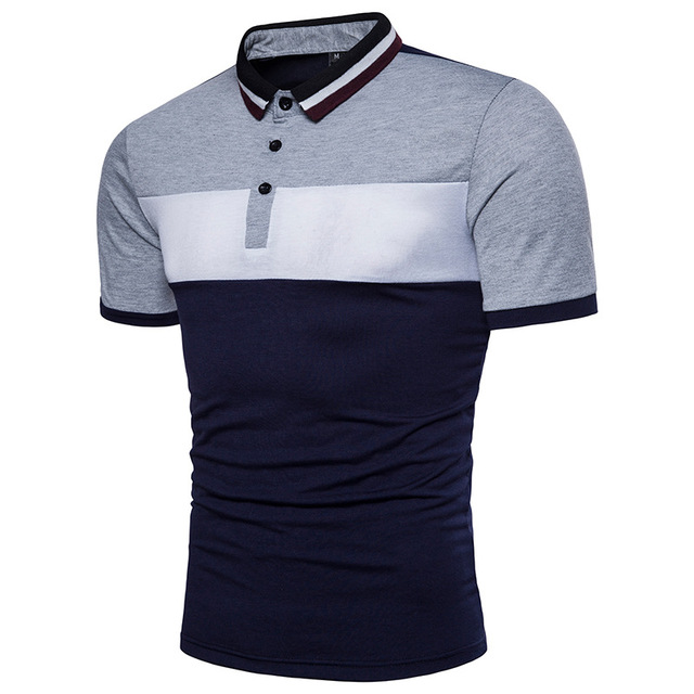 Men’s PolO shirt tri-color stitching fashion collar Men’s short 