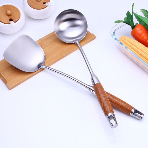 New rosewood handle kitchen utensils Sanded 304 stainless steel insulated frying spatula large spoon kitchen tool set