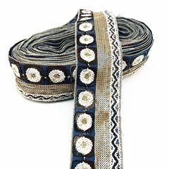 外貿歐美大牌牛仔衣刺繡花邊 民族風復古亮片繡花條碼 輔料帶