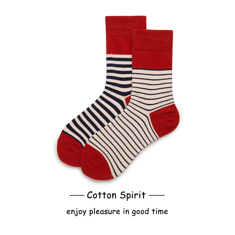 Cotton Spirit Couple Striped Control ABCotton Socks Thick And Thin Stripes Color Matching Yin And Yang Socks Unisex Socks