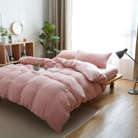 日式全棉四件套针织棉简约床上用品套件天竺棉床笠床单被套可代发