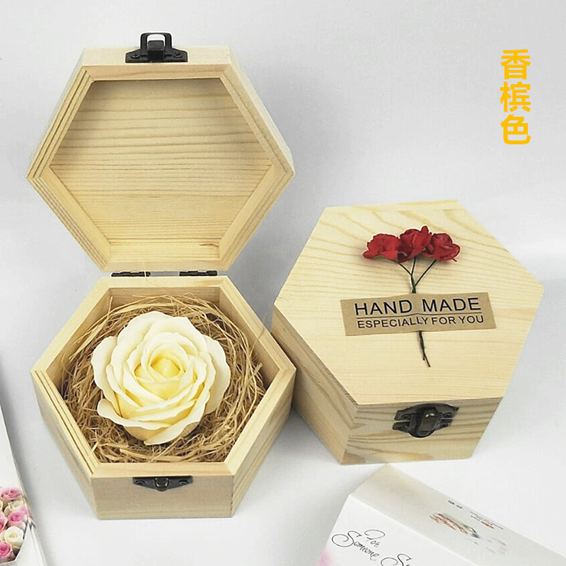 六角木盒 香槟色
