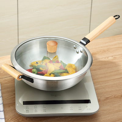 金伯乐304不锈钢炒锅 无涂层平底不粘锅电磁炉通用礼品