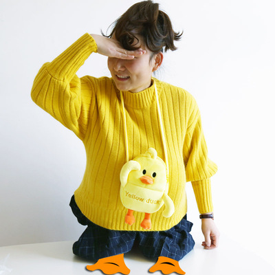 抖音网红小黄鸭毛绒斜挎手机包 女生可爱卡通小包 冬季手机零钱包
