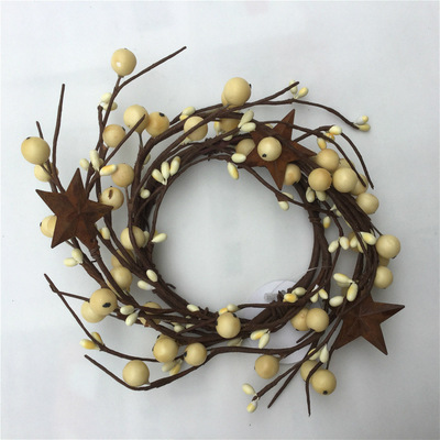 厂家批发 圣诞浆果花环迷你仿真蜡烛花环五角星跨境电商采购用品