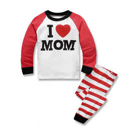 爆款童装女孩女童宝宝卡通长袖I LOVE MOM家居服时尚睡衣套装