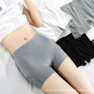 日系日式蝴蝶结安全裤防走光无缝螺纹蕾丝边三分打底平角裤女内裤