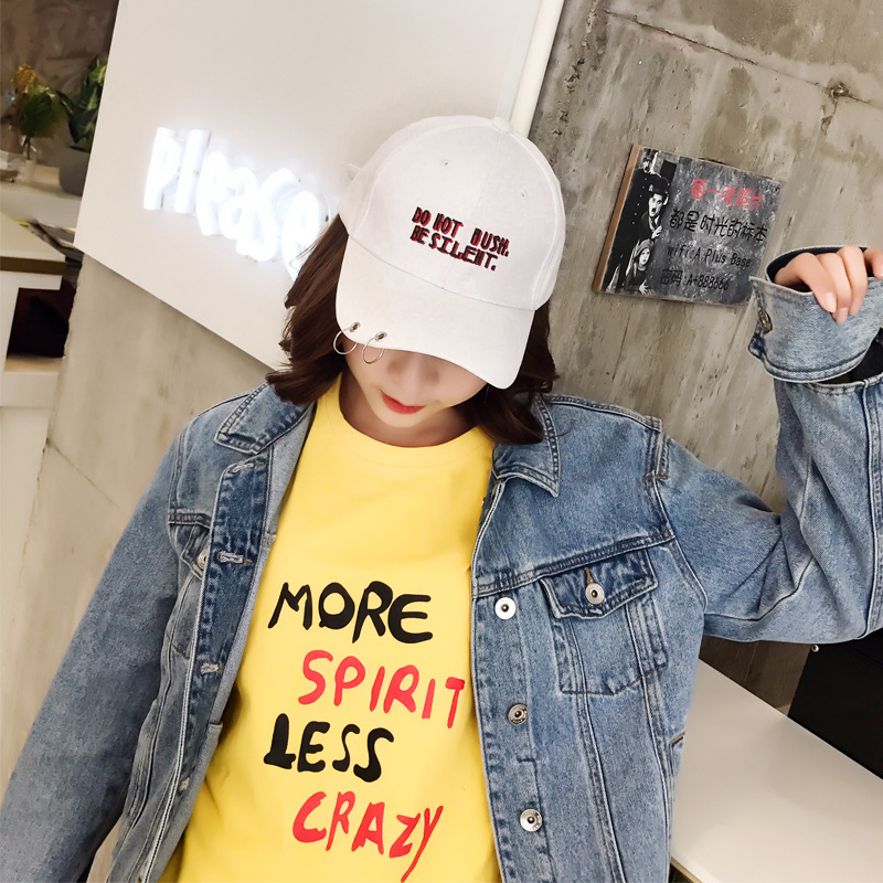 欧美朋克铁环情侣男女棒球帽 个性简约嘻哈街舞潮弯帽檐鸭舌帽子