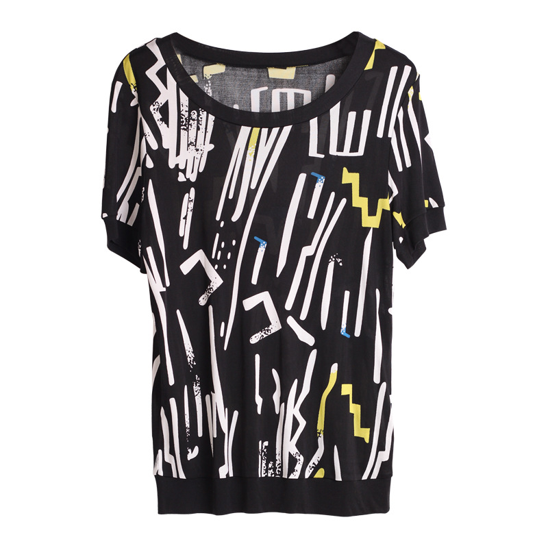 Silk Printed Short Sleeve T Shirt Plus Size Loose Fit Round Neck Summer Wear Womens Casual Top OEM Available