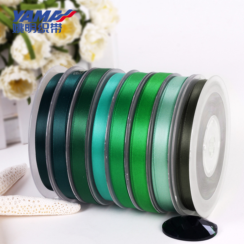 姚明织带公司批发单面缎带色丁丝带 礼品包装100mm 绿色系563-593