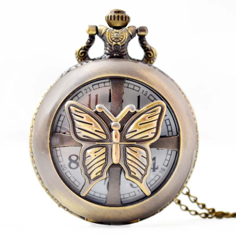 Boshiya Butterfly Quartz Flip Retro Pocket Watch Wholesale Hollow Quartz Pocket Watch Women and Men Sweater Pocket Chain