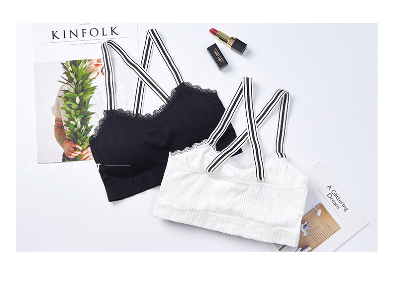 Wholesale of black and white striped shoulder-strap women's sports shockproof, rims, comfortable base, halter tops and chest pads detail image 8