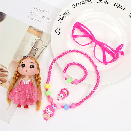 AliExpress Hot Selling Children's Jewelry Cartoon Cute Girls Jewelry Set Beaded Necklace Bracelet Hair Clip Accessories