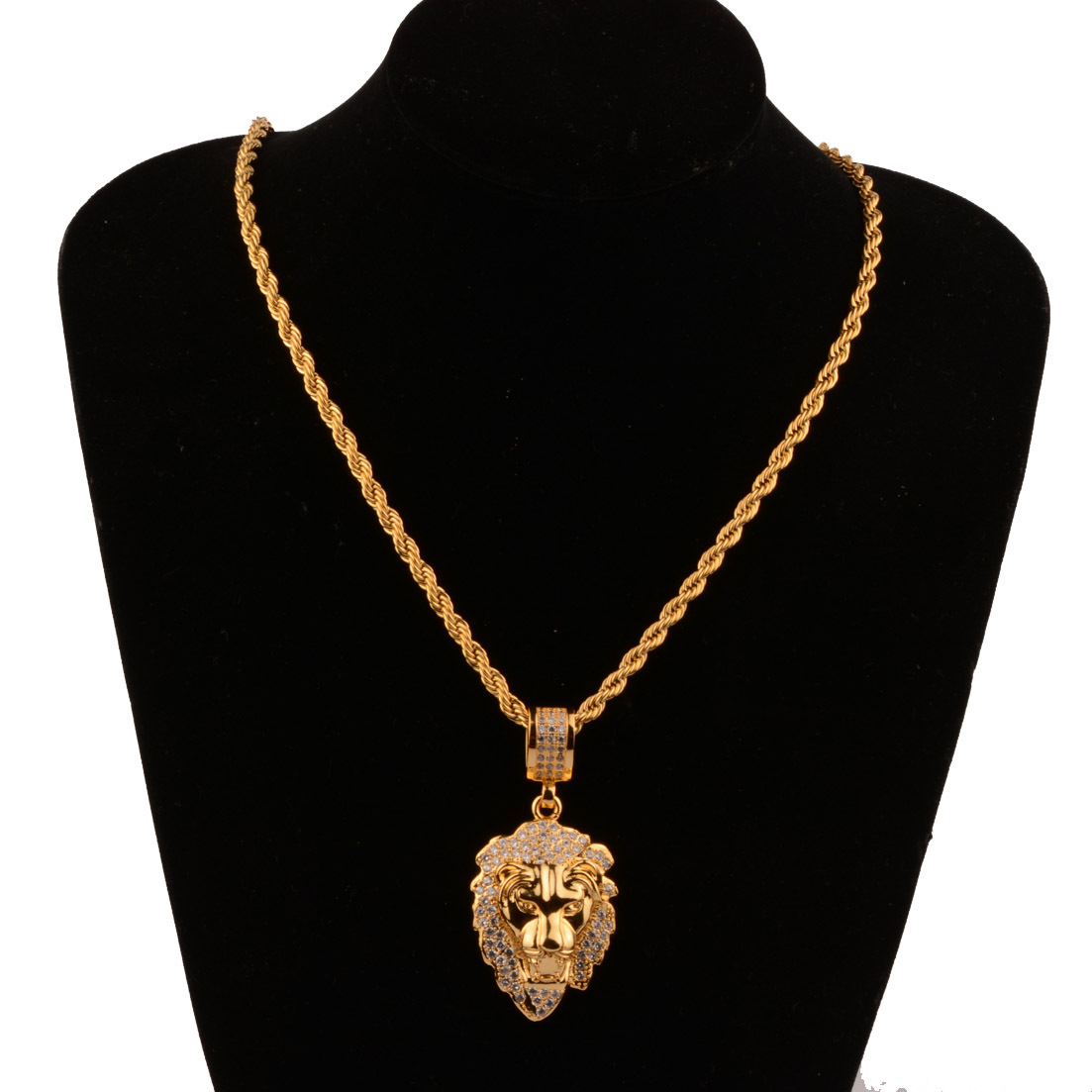 70g Weight Hip-Hop Lion 304 Stainless Steel Brass Polishing Inlay Men's Charms Pendant Necklace