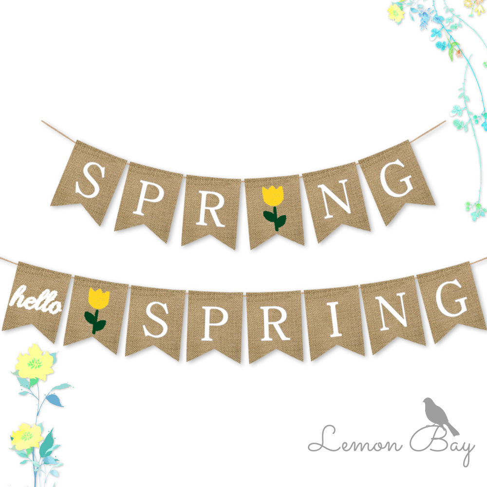 Spring廠家直銷外貿歐美春天麻布拉旗派對裝飾用品布置批發