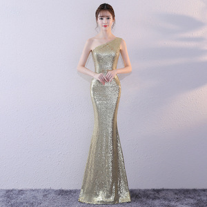 fashionable slim elegant banquet  ace sequined bridesmaids dress  