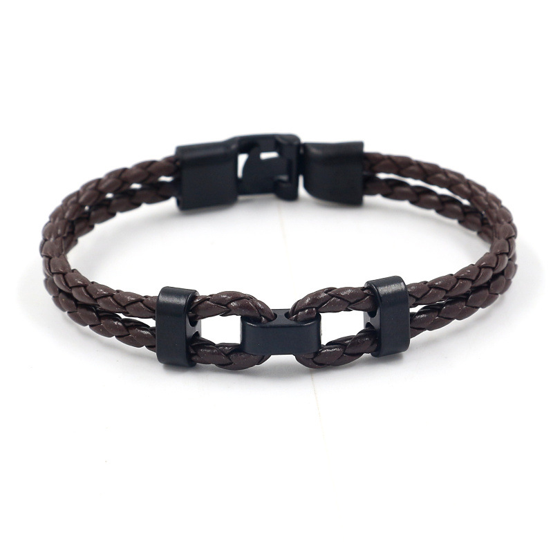 Cross-border source electrophoresis black retro woven PU leather rope bracelet men's accessories simple leather bracelet New