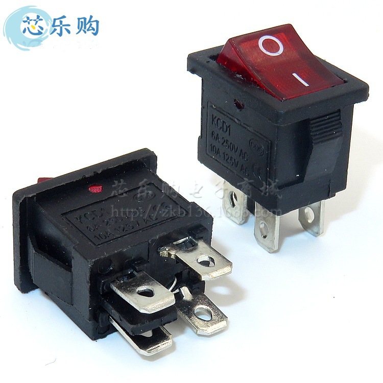 船型开关KCD1-104 15*21mm 6A/250V 带灯 船型四脚开关 电源开关